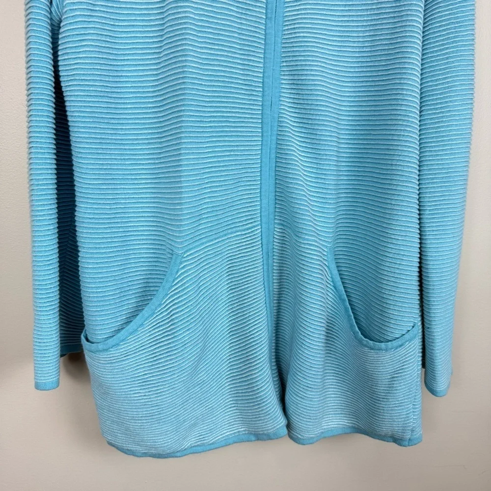 Soft Surroundings Corcovado Cardigan XL Blue Striped Zip-Up Mock Neck Pockets